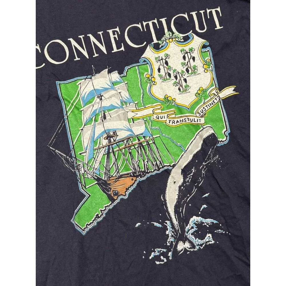 Vintage 90's Connecticut Destenation T Shirt Single Stitch Size L